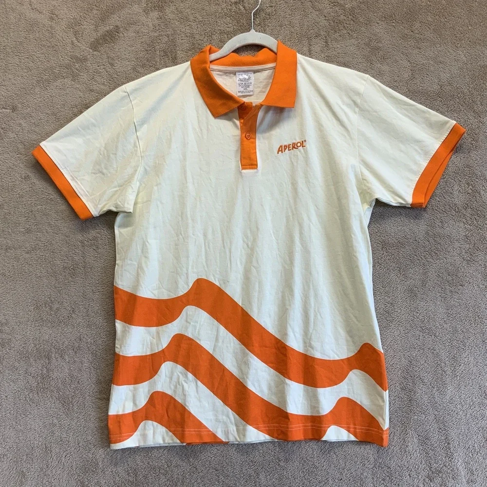 Aperol Liquors Polo Shirt Sz XXL 2X Organic Cotton Collared Spellout Graphic EUC